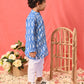 Sishu Boy's Traditional Ikkat Print Flat Collar Kurta And Pyjama Set