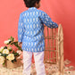 Sishu Boy's Traditional Ikkat Print Flat Collar Kurta And Pyjama Set