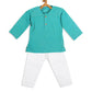 Sishu Boy's' Turquoise Blue Cotton Kurta And White Pyjama Set