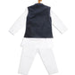 Sishu Boy's White Kurta Pyjama Set With Blue Dot Print Nehru Jacket