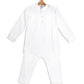Sishu Boy's White Kurta Pyjama Set With Blue Dot Print Nehru Jacket