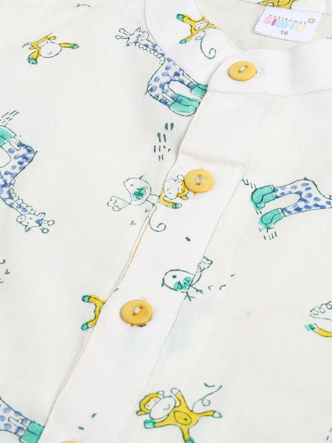 Sishu Boy's White Printed Cotton Kurta Pyjama Set