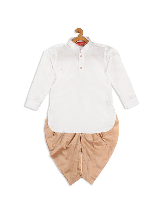 Boys' white and rose gold kurta with dhoti pant set, view 3