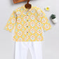 Sishu Boy's Yellow And White Printed Cotton Kurta Pyjama Set