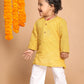 Sishu Boy's' Yellow Cotton Kurta And White Pyjama Set
