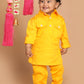 Sishu Boy's Yellow Pure Cotton Pathani Kurta With Pyjama Set