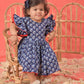 Sishu Girl's Blue Cotton Printed Dress