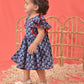 Sishu Girl's Blue Cotton Printed Dress
