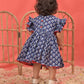 Sishu Girl's Blue Cotton Printed Dress