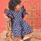 Sishu Girl's Blue Cotton Printed Dress