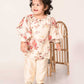 Sishu Girl's Cream Floral Print Kurta Pyjama Set