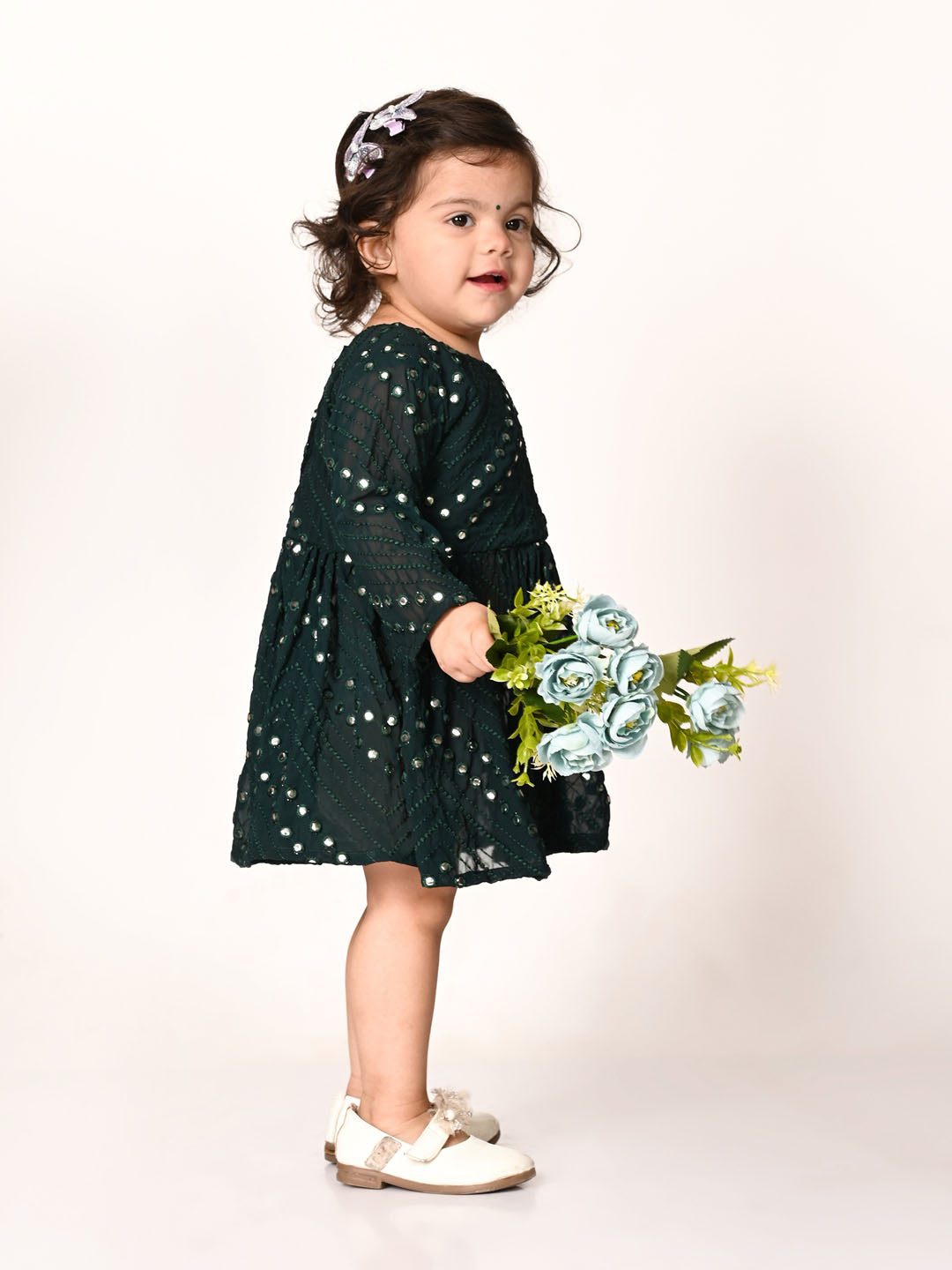 Sishu Girl's Green Mirror Kurta