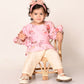 Sishu Girl's Pink Floral Print Kurta Pyjama Set