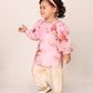 Sishu Girl's Pink Floral Print Kurta Pyjama Set