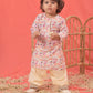 Sishu Girl's' White Floral Printed Linen Kurta And Cream Patiala Set