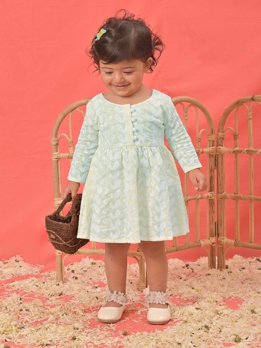 Sishu Girl's Yellow Chikankari Cotton Kurta