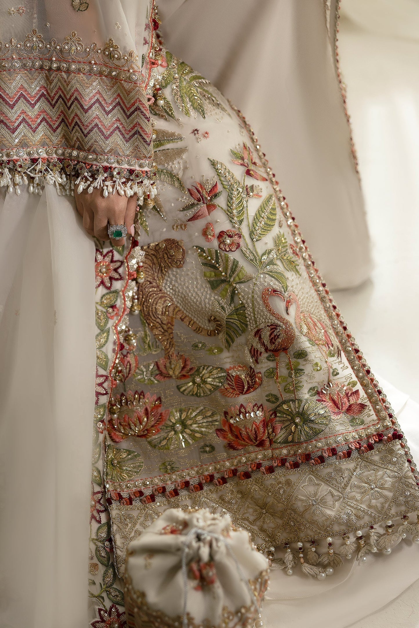 Embellished & Embroidered Ivory Organza Suit