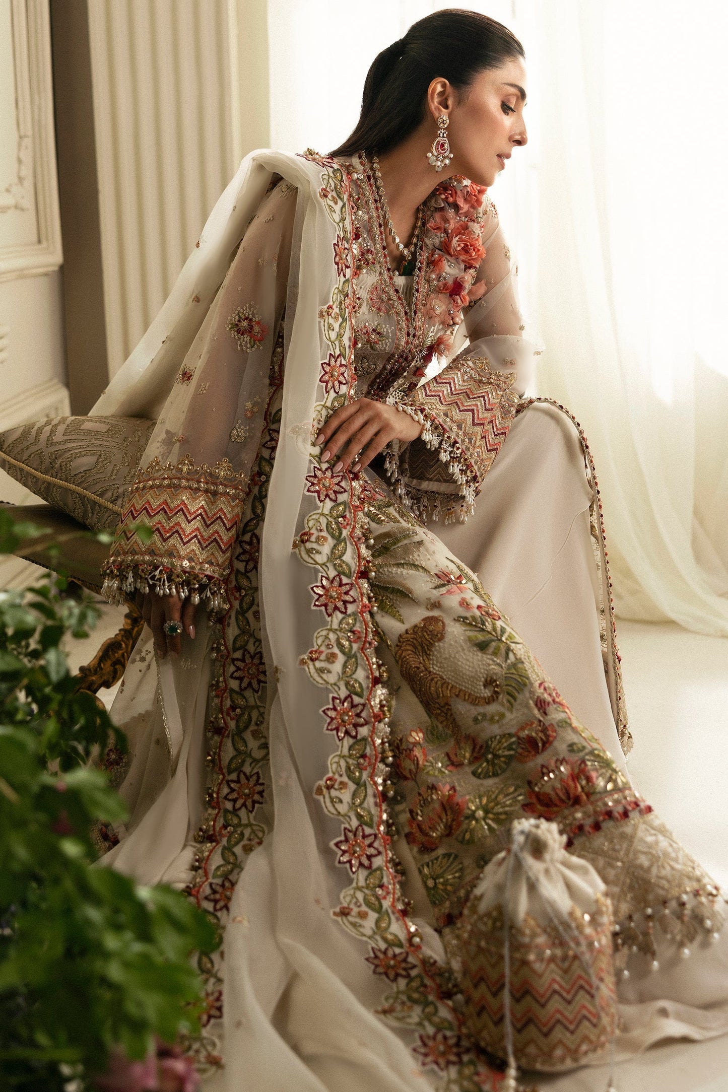 Embellished & Embroidered Ivory Organza Suit