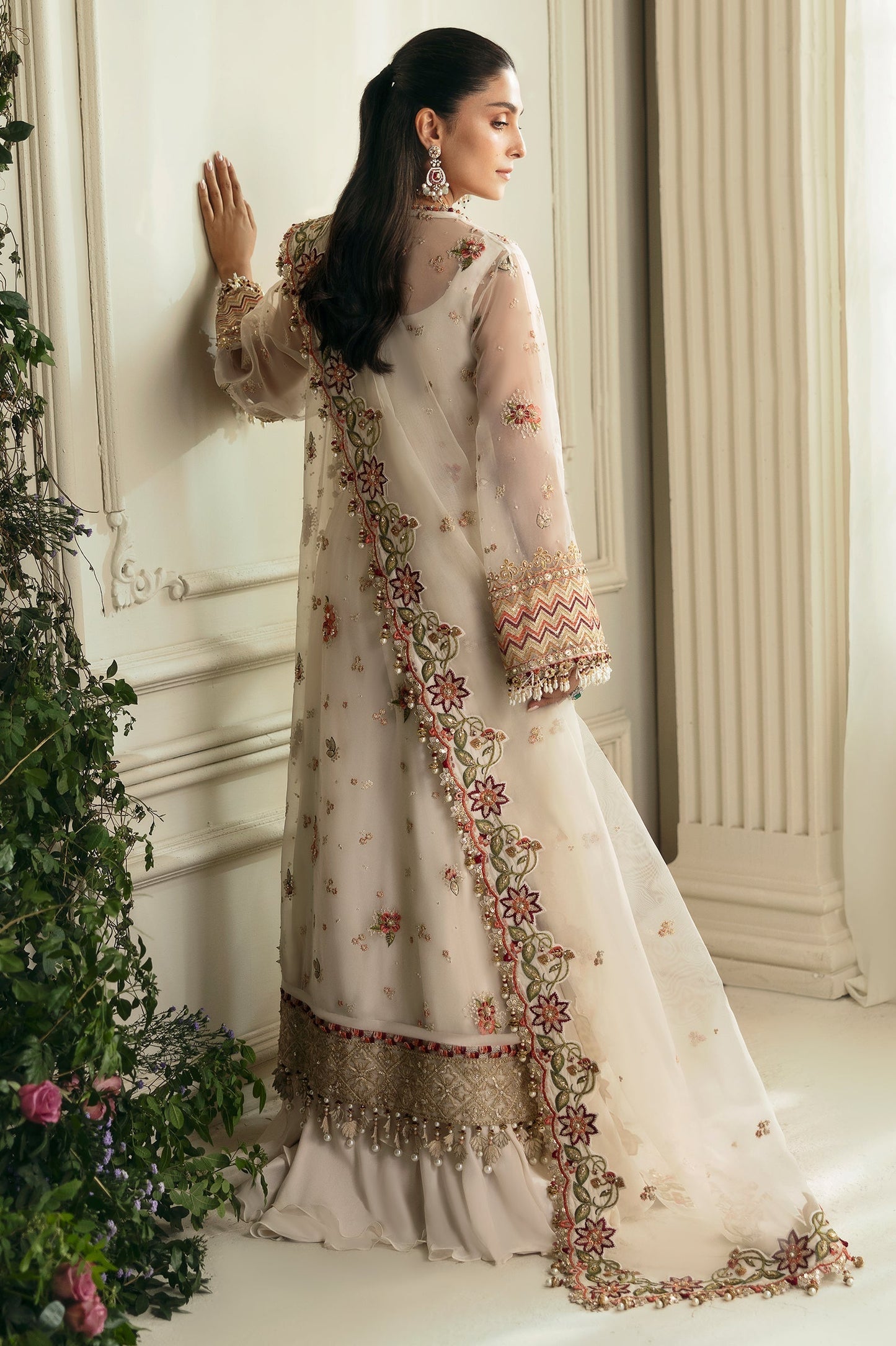 Embellished & Embroidered Ivory Organza Suit