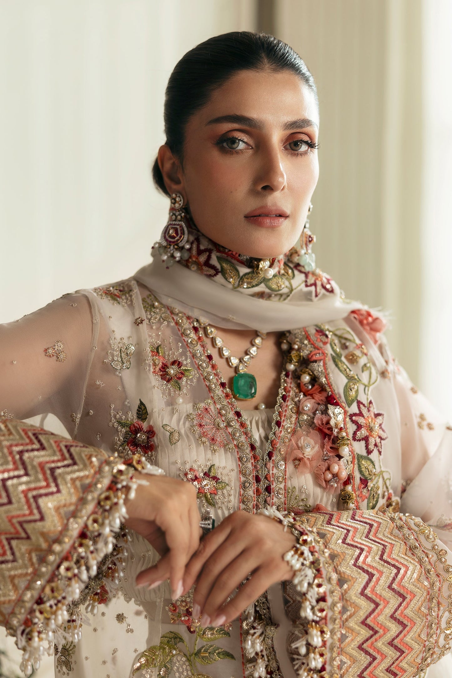 Embellished & Embroidered Ivory Organza Suit
