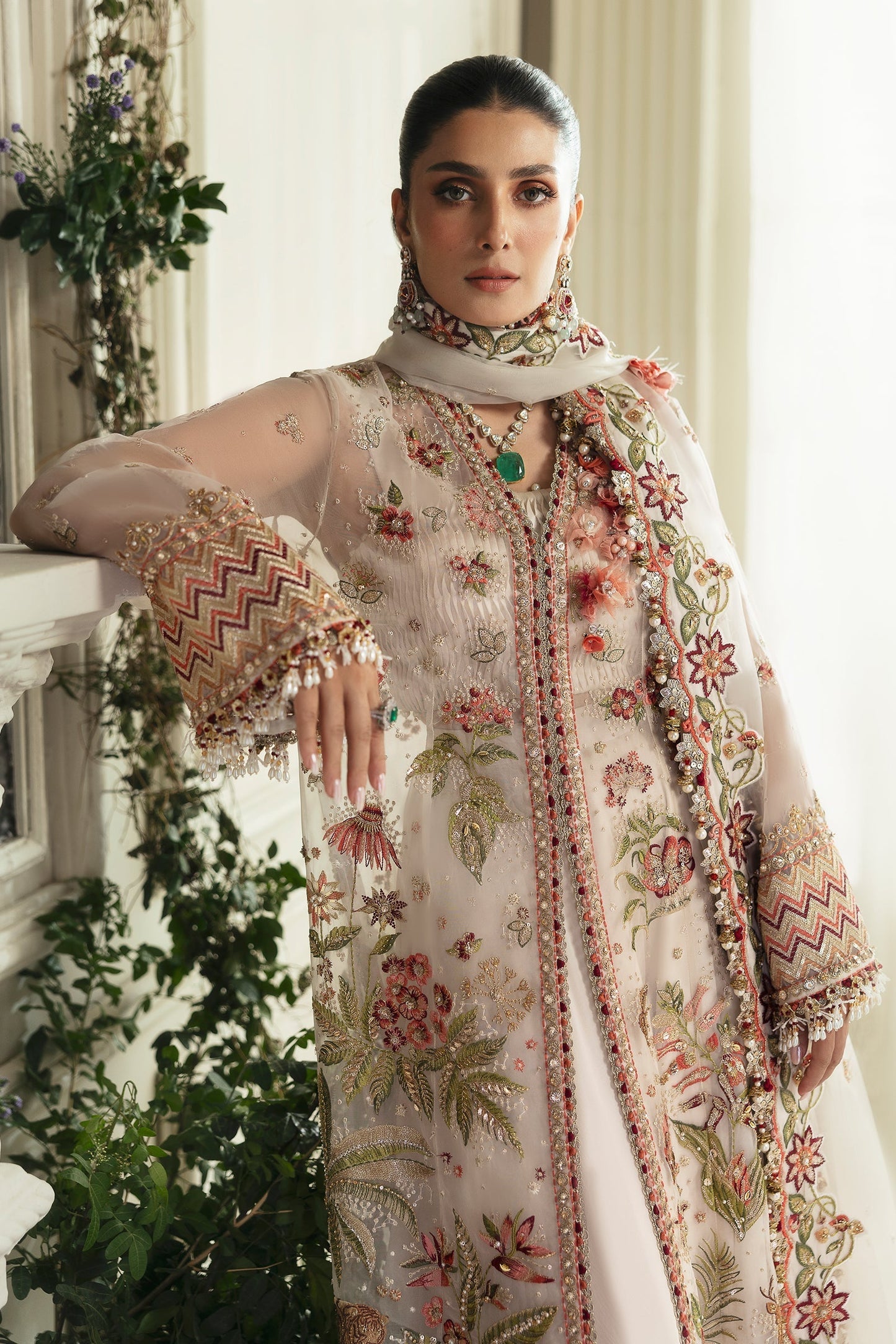 Embellished & Embroidered Ivory Organza Suit