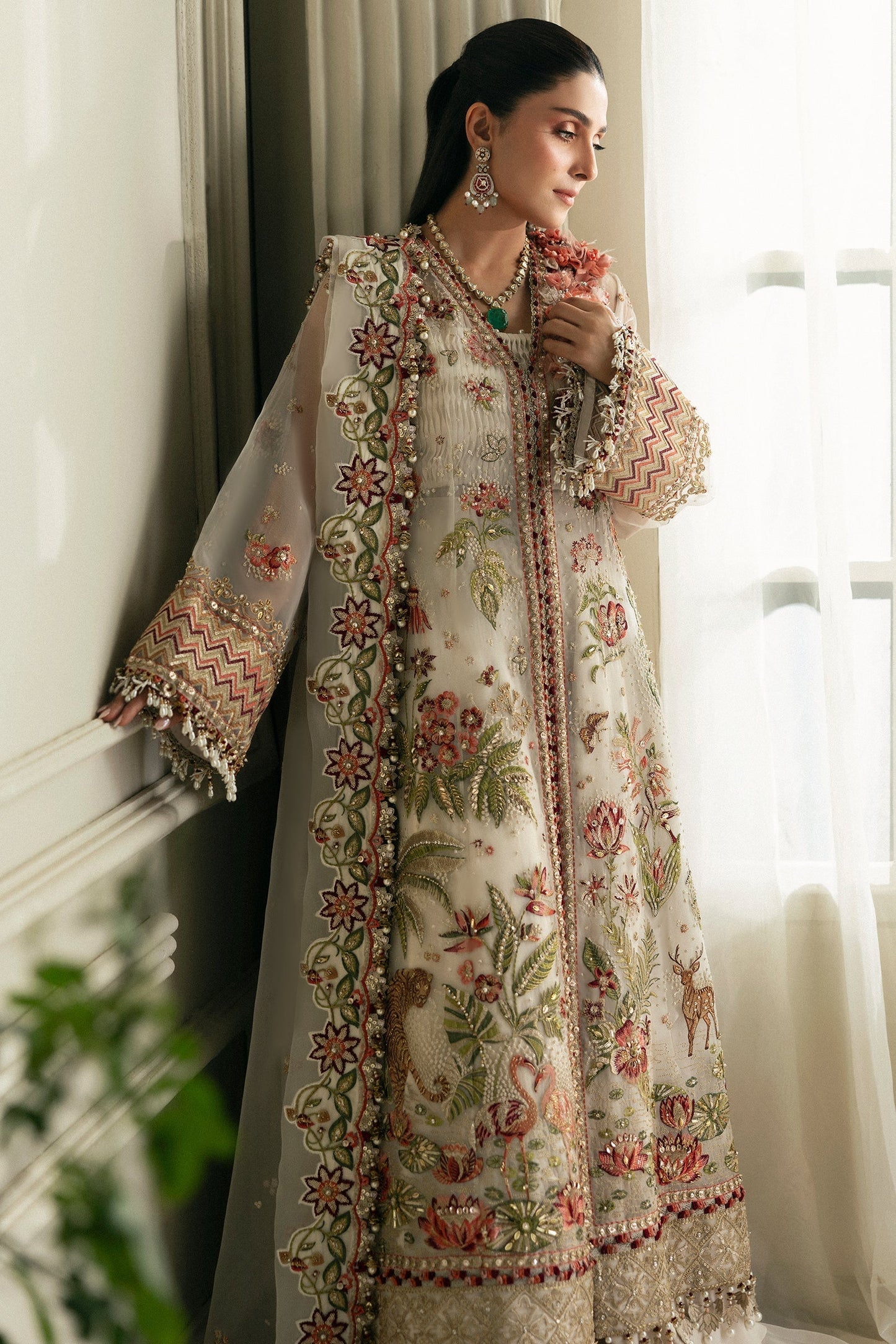Embellished & Embroidered Ivory Organza Suit