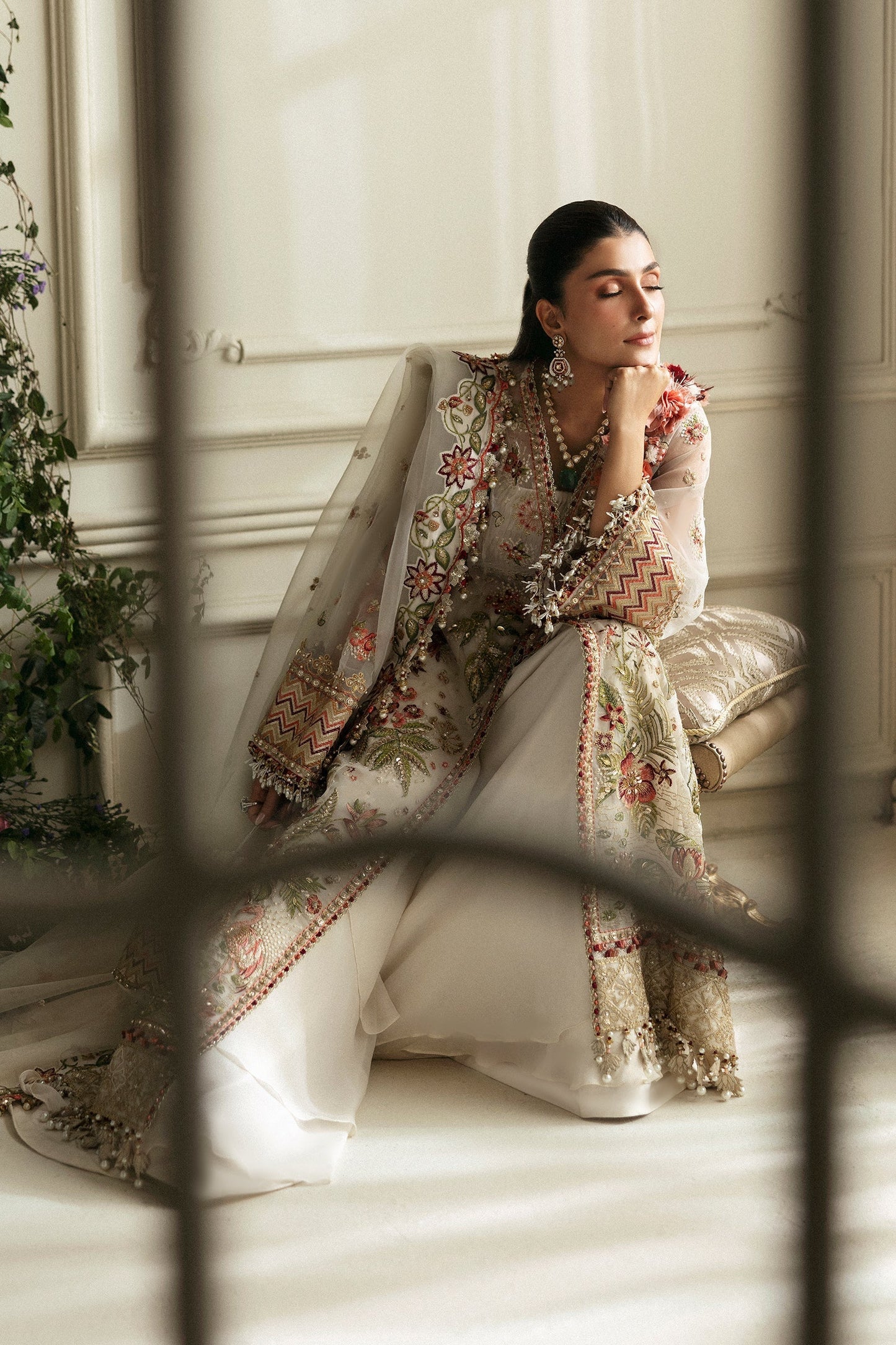 Embellished & Embroidered Ivory Organza Suit