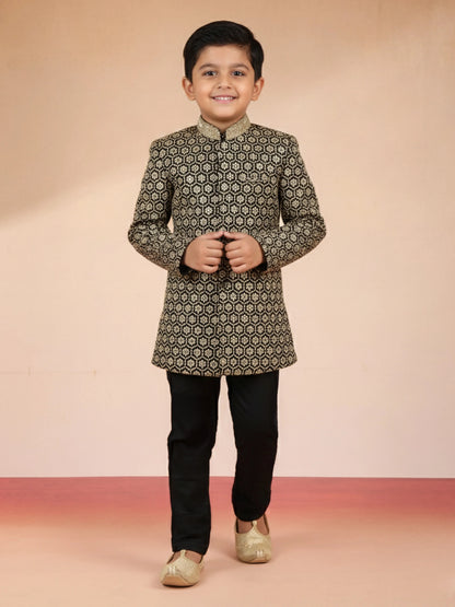 Black Imported Suiting Wedding Wear Boys Jodhpuri Suit