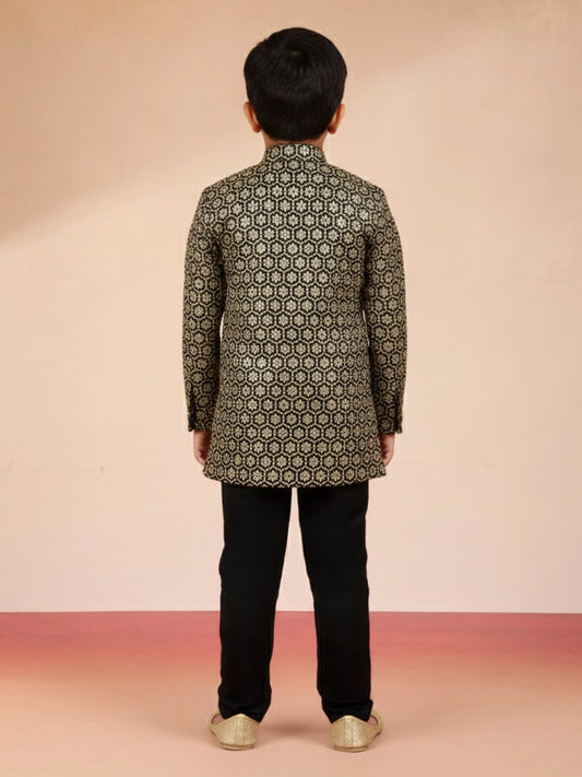 Black Imported Suiting Wedding Wear Boys Jodhpuri Suit