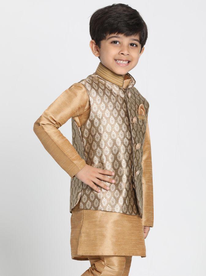 Boys' Golden Cotton Silk Blend Nehru Jacket