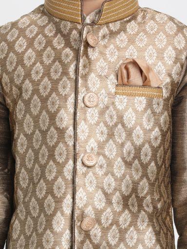 Boys' Golden Cotton Silk Blend Nehru Jacket