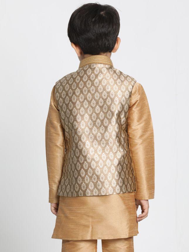Boys' Golden Cotton Silk Blend Nehru Jacket