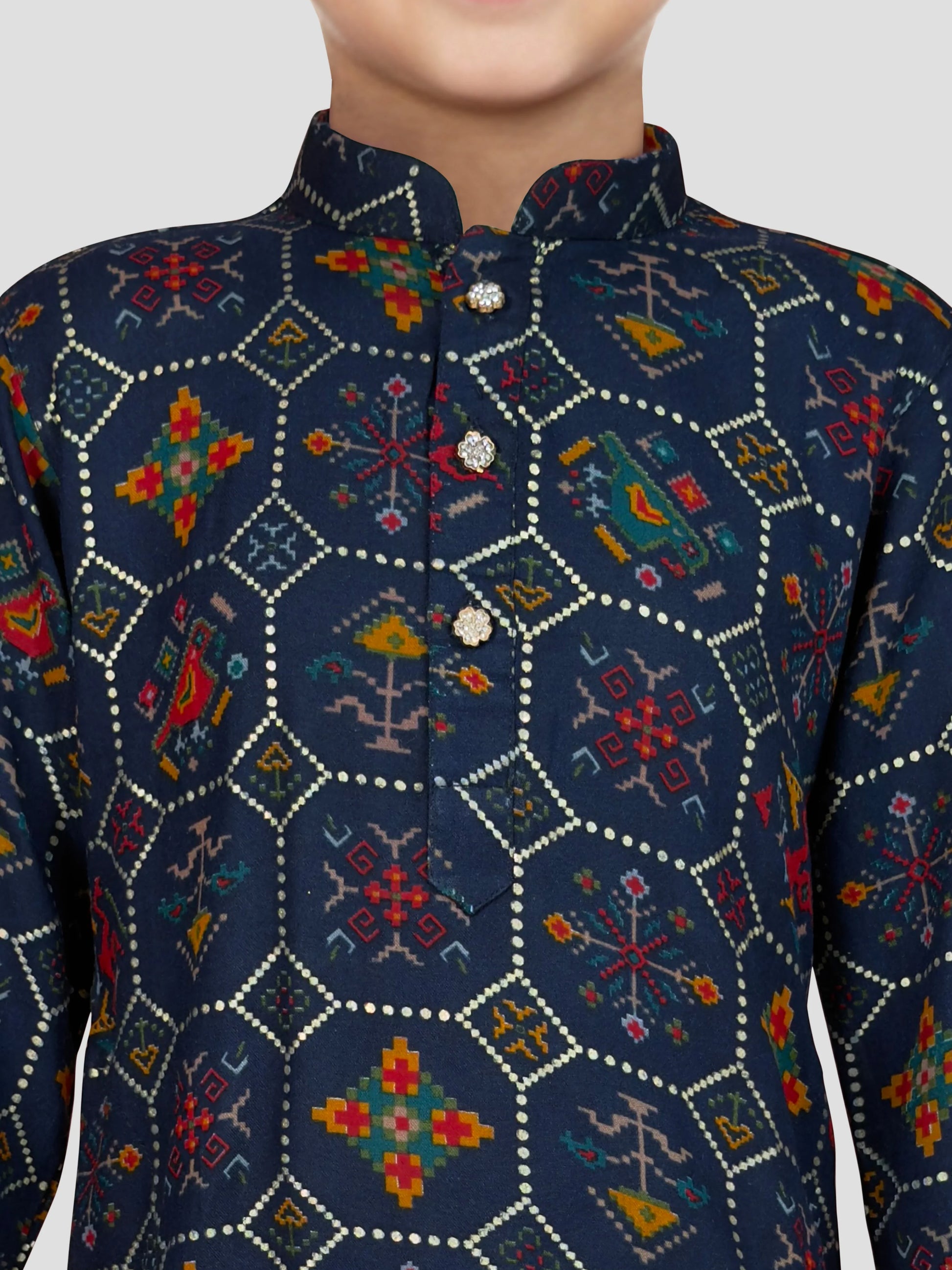 Navy Blue Rayon Diwali Boys Kurta Set