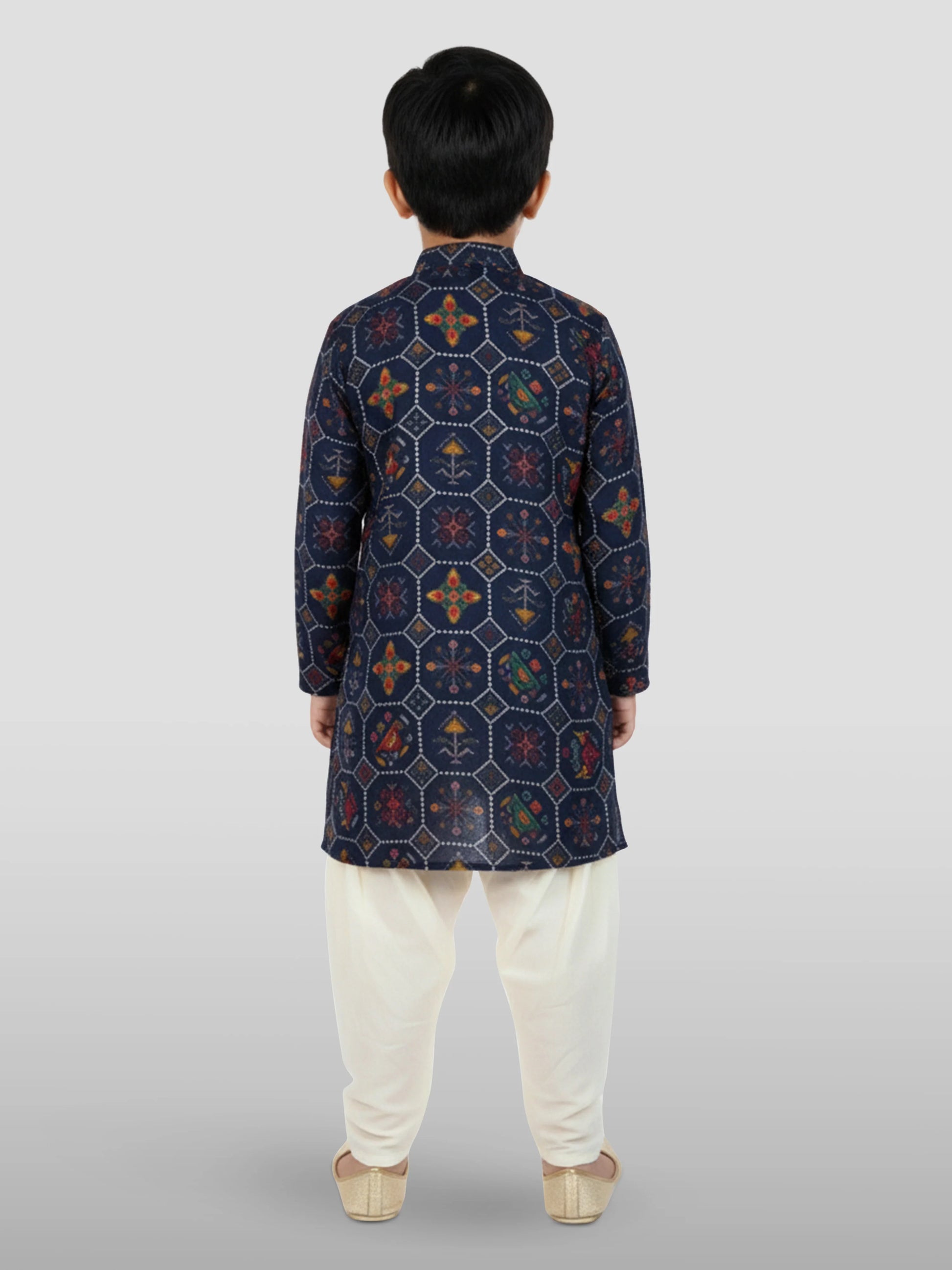 Navy Blue Rayon Diwali Boys Kurta Set
