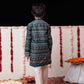 Boys' Blue Foil Printed Kurta And Cream Pyjama Set