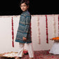Boys' Blue Foil Printed Kurta And Cream Pyjama Set