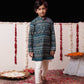 Boys' Blue Foil Printed Kurta And Cream Pyjama Set