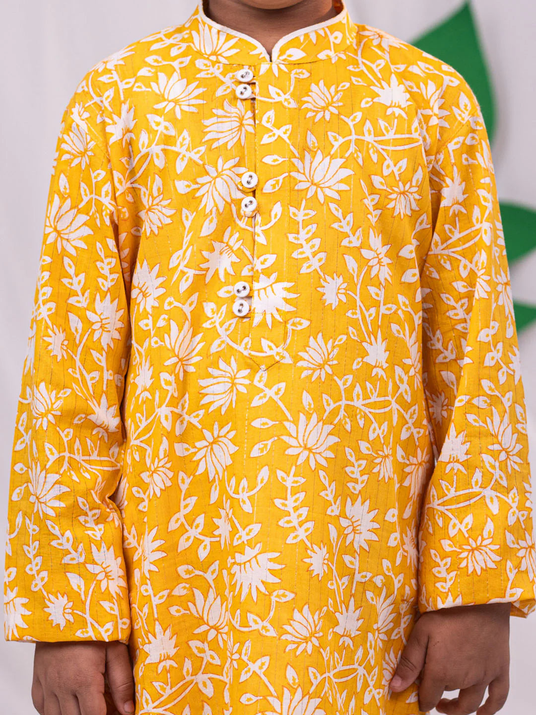 Yellow Cotton Indated Traditions Boys Kurta Set