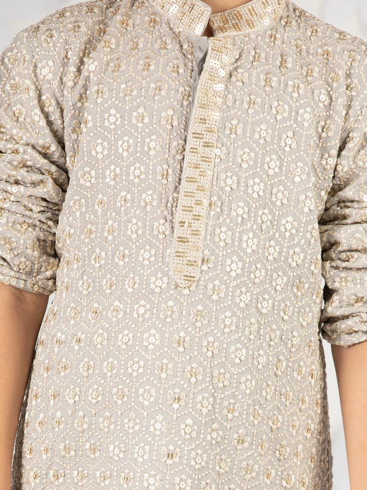 Grey Rayon Diwali Boys Kurta Set