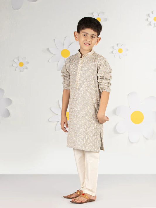 Grey Rayon Diwali Boys Kurta Set