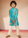 Blue Polyester Lurex Blend Navratri Boys Kurta Set