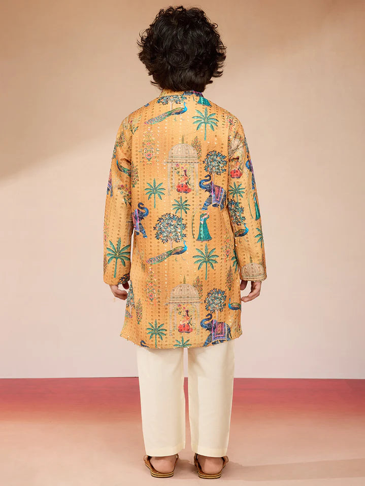 Yellow Polyester Lurex Blend Navratri Boys Kurta Set