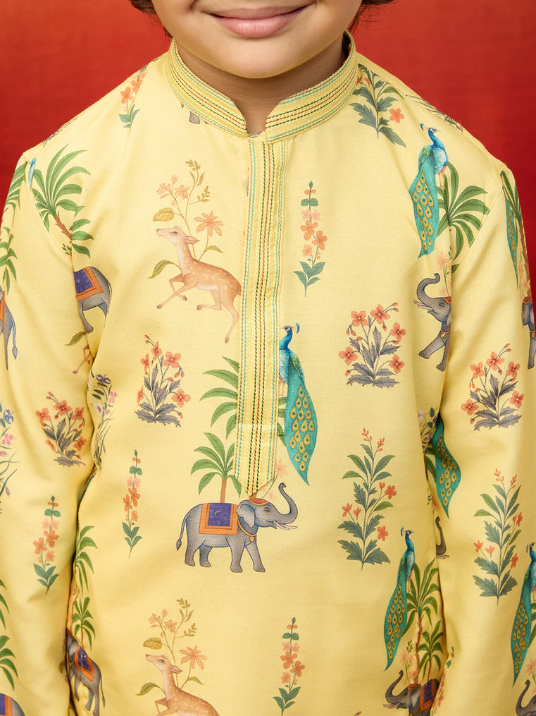 Yellow Rayon Diwali Boys Kurta Set