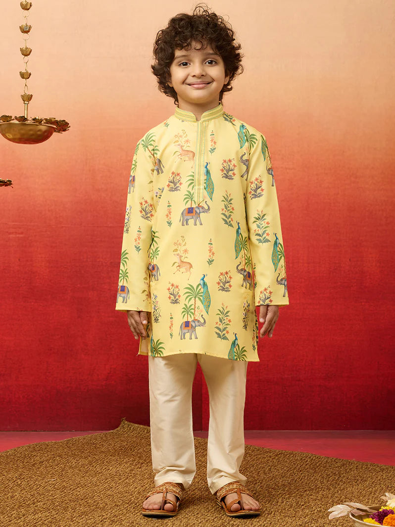 Yellow Rayon Diwali Boys Kurta Set