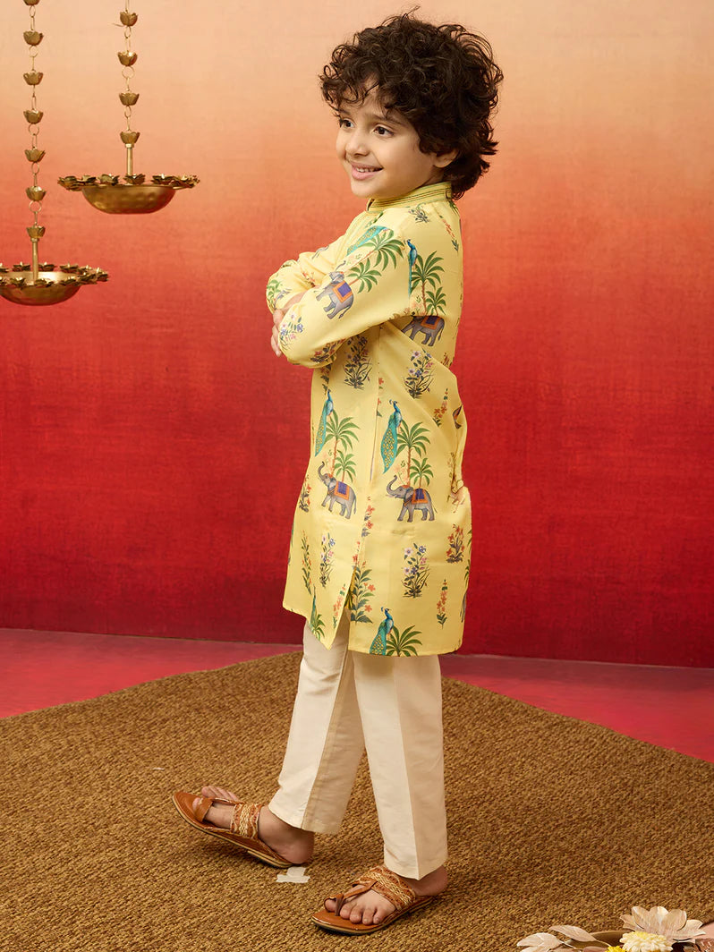Yellow Rayon Diwali Boys Kurta Set