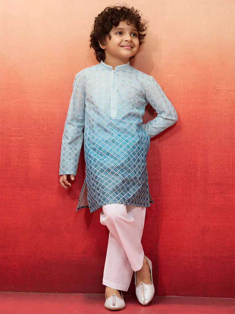Aqua Cotton Blend Navratri Boys Kurta Set