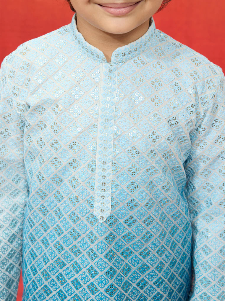 Aqua Cotton Blend Navratri Boys Kurta Set