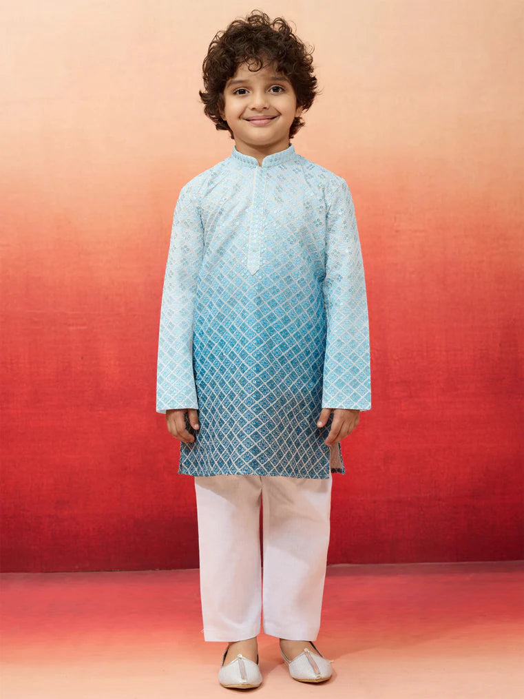 Aqua Cotton Blend Navratri Boys Kurta Set