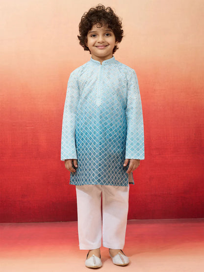 Aqua Cotton Blend Navratri Boys Kurta Set