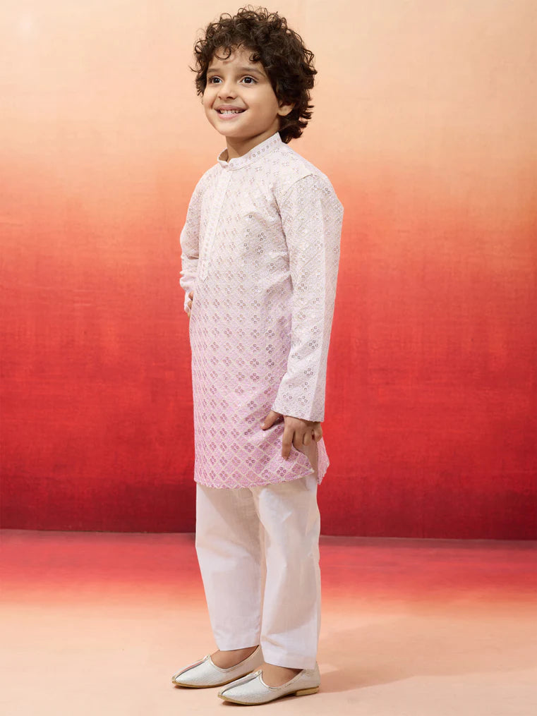 Onion Cotton Blend Navratri Boys Kurta Set